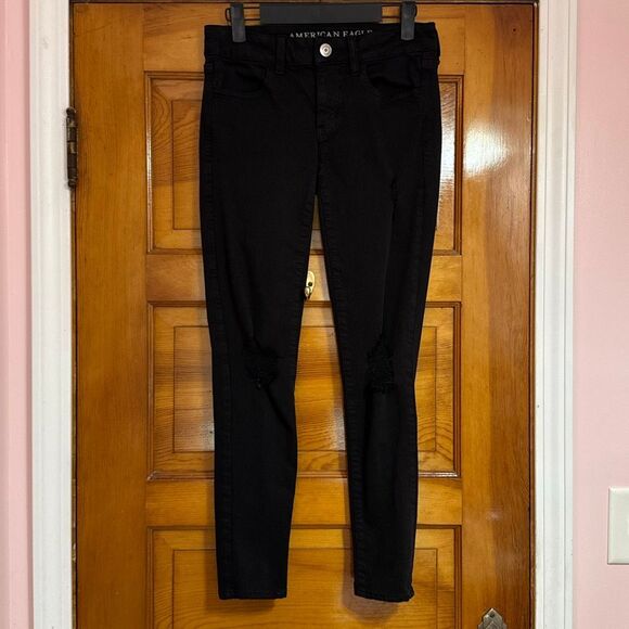 American Eagle Black Distressed Skinny Jeggings Jeans Women’s US 2 - Picture 1 of 7